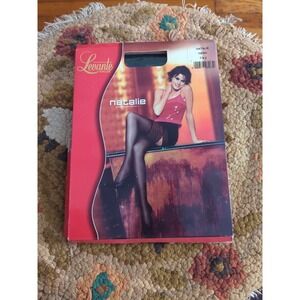 New Levante Natalie Black Nero TG. 2 Made Italy Satin Sheer Stay Up With Lace